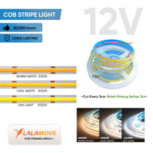 12V COB Indoor LED Strip Light 3000K 4000K 6500K Flexible LED Tape Light