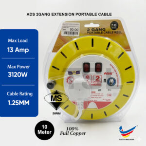 ADS 2Gang Extension Roller Box Portable Cable Reel With Sirim 10 Meter Length