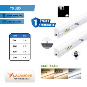 YETPLUS ECO T5 LED Tube Light 1FT 5W 2FT 10W 3FT 15W 4FT 20W Round SIRIM