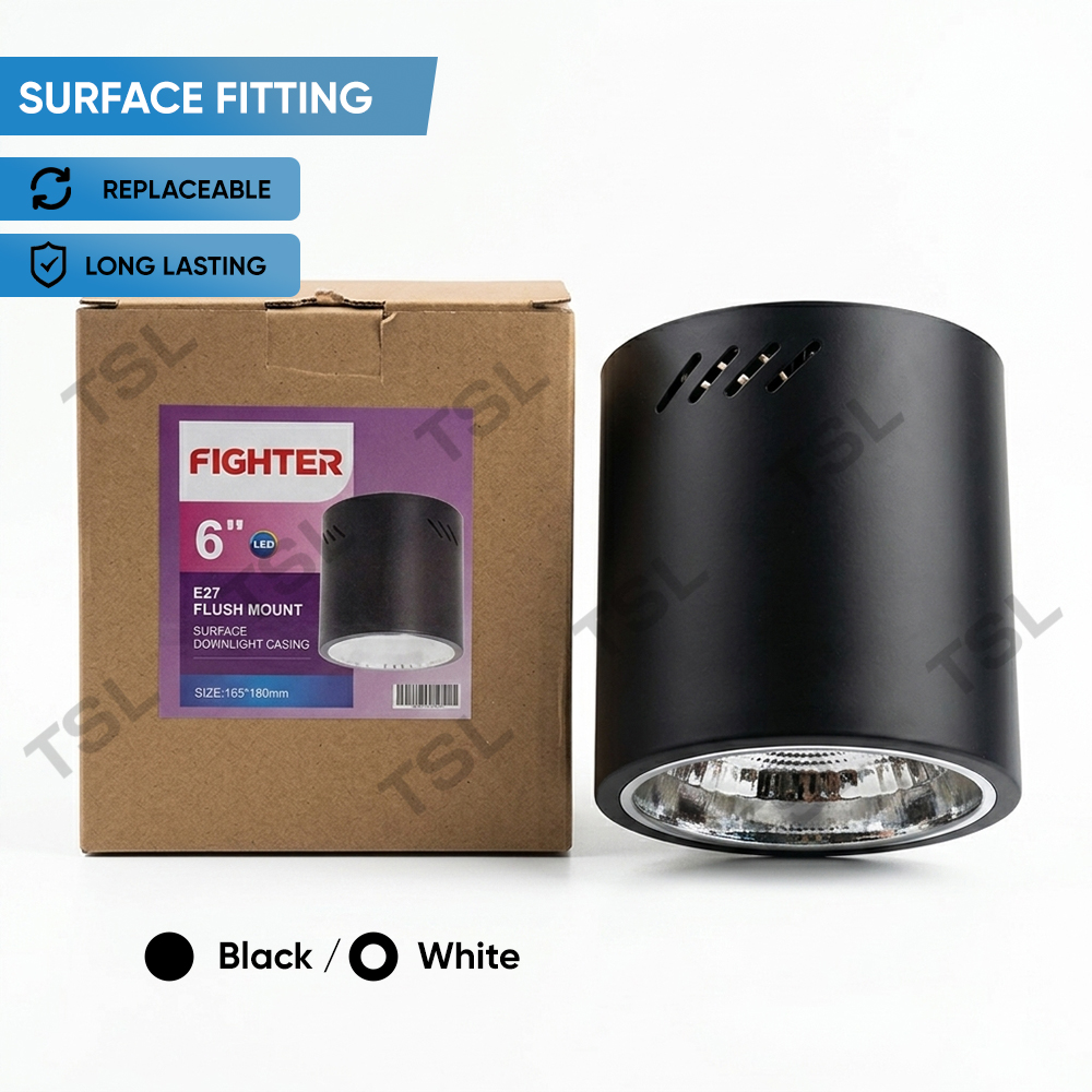 6" E27 Flush Mount Surface Downlight Casing Milo Tin Ceiling Light for E27 LED Bulb (Black / White)