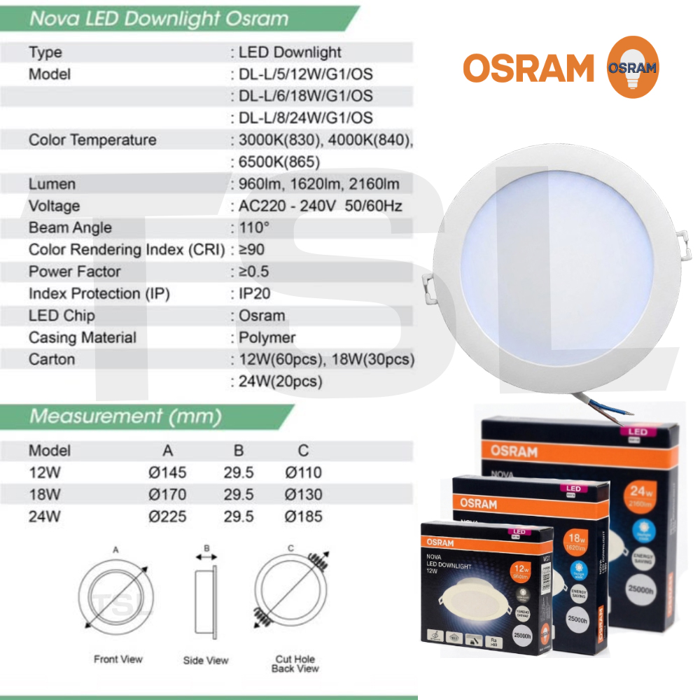 OSRAM NOVA 18W LED Round Recessed Downlight 6" SIRIM Approved - Image 3