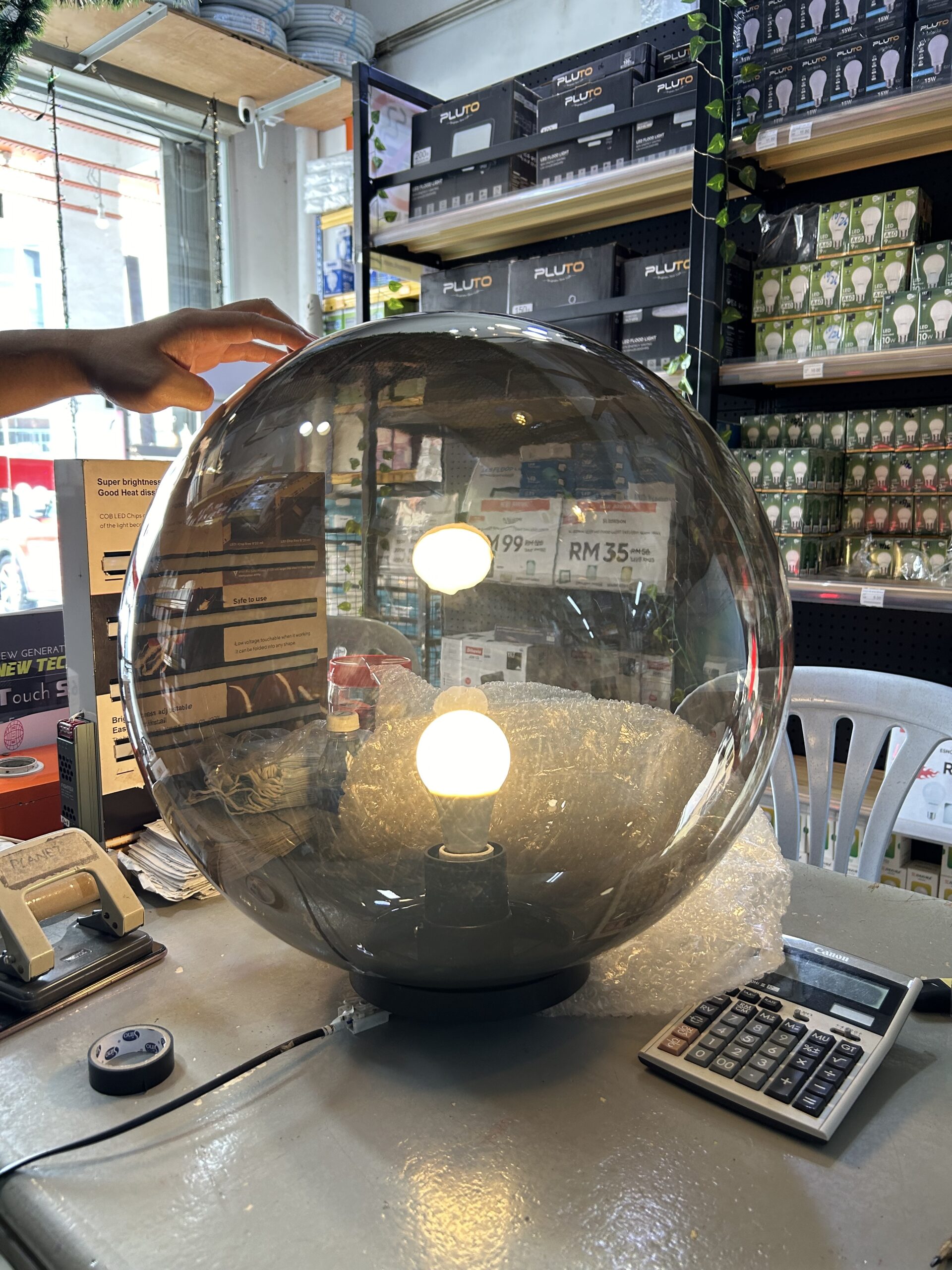 Outdoor Globe Pillar Light Smoke Colour E27 Garden Gate Lamp 150/200/250/300/400/500mm - Image 4