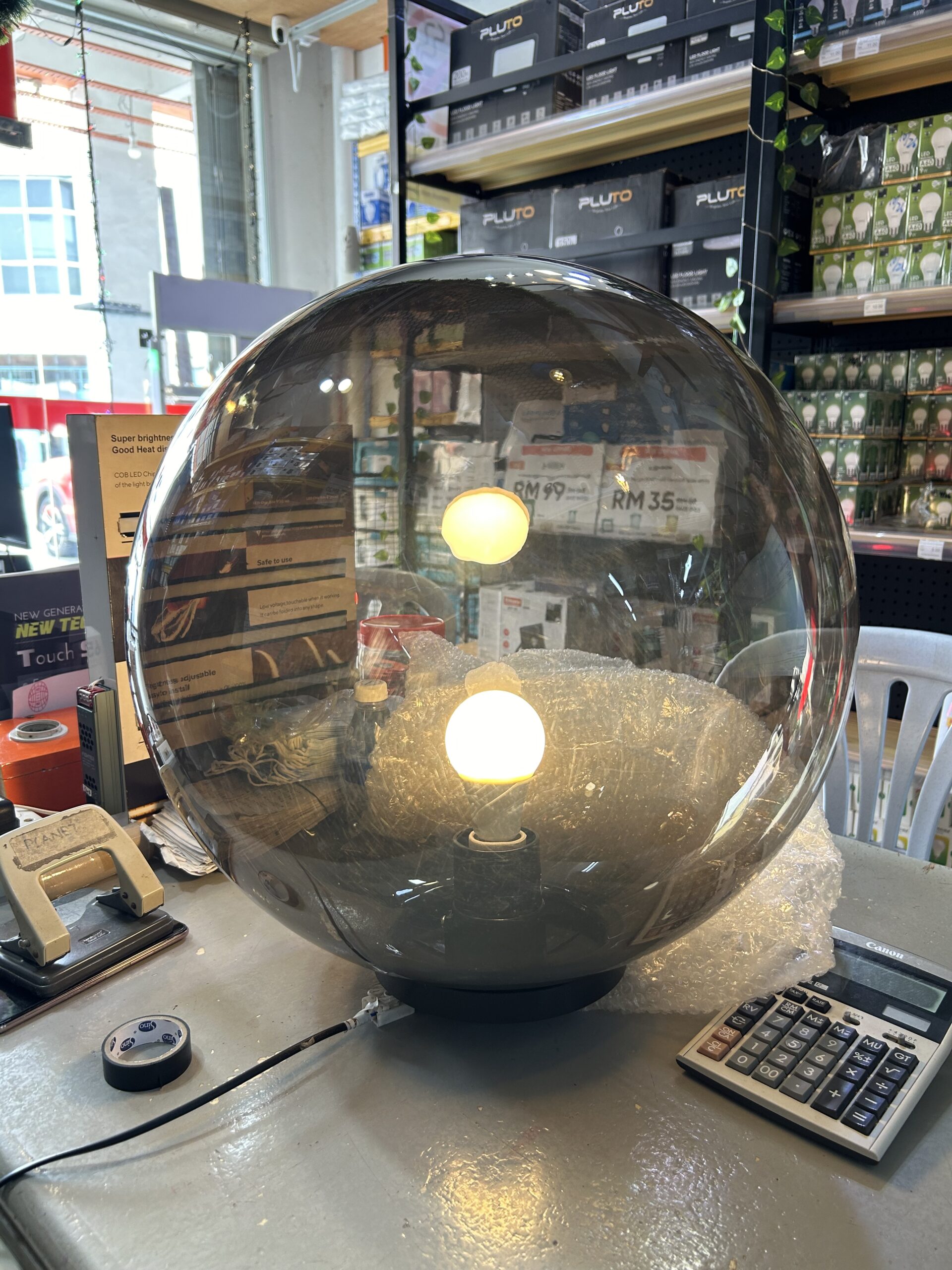 Outdoor Globe Pillar Light Smoke Colour E27 Garden Gate Lamp 150/200/250/300/400/500mm - Image 3